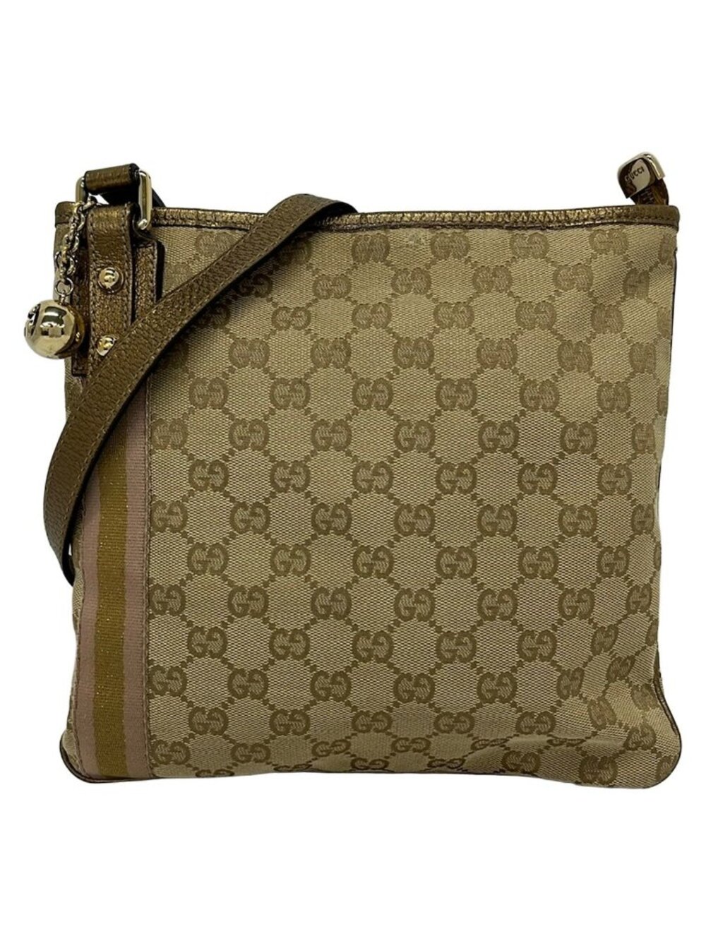 Gucci Shoulder Bag GG Pattern Beige Gold Pink Crossbody Leather